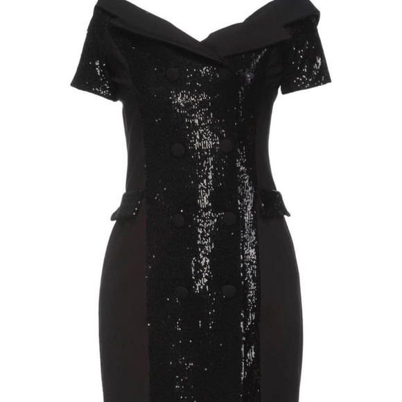 NEW KAOS Black Sequined Dress Made in ITALY Size 6 - Picture 3 of 4